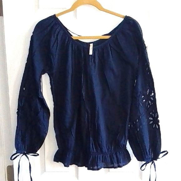 NWOT Pepe Jeans Navy Blouse with Lace Sleeves Size S - Picture 1 of 6